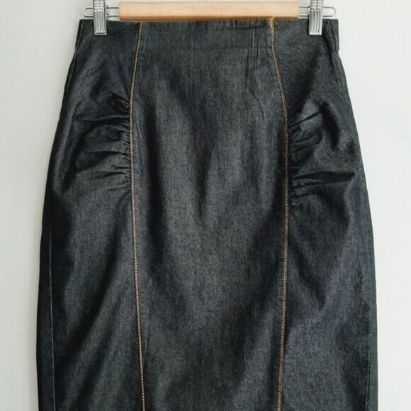 BISOU BISOU Y2K Blue Jeans Fitted High-Waist Pencil Midi Length Skirt Sz 6 - Picture 2 of 10